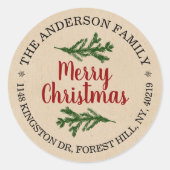 クラフト素朴パインブランチズホリデー差出人住所 ラウンドシール (正面)