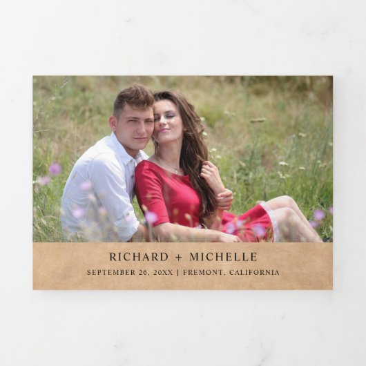 クラフト素朴ヒマフラワーフローラ結婚ズ 三つ折り招待状 (カバー)