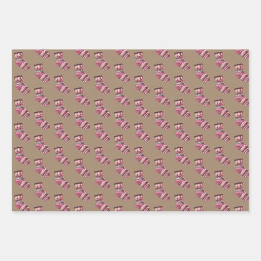 クラフト素朴ピンクノルディックハットソックスセーター ラッピングペーパーシート (正面3)