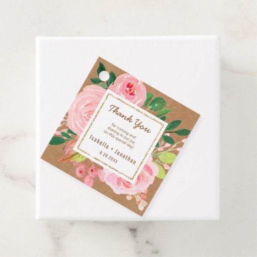 クラフト素朴ピンク牡丹フローラ結婚の感謝 フェイバータグ (インサイチュ)