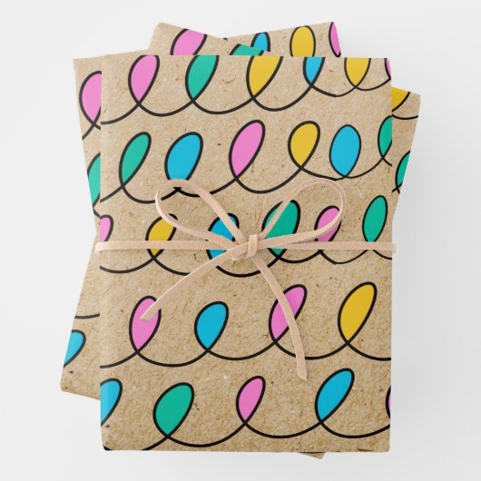 クラフト素朴フェスティバルクリスマスライト ラッピングペーパーシート (インサイチュ)