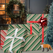 クラフト素朴フォレストグリーンキャンディストライプズホリデイ ラッピングペーパー