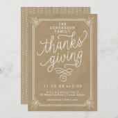 クラフト素朴フレームファミリー感謝祭ディナー 招待状 (正面/裏面)