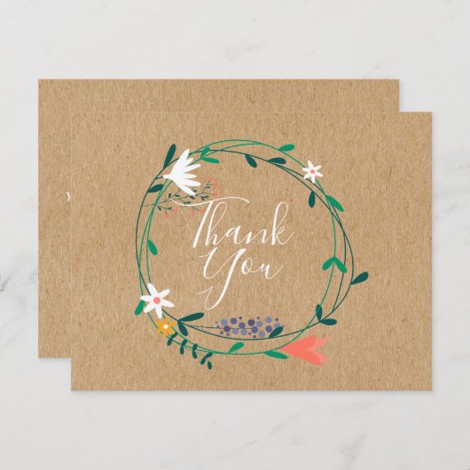 クラフト素朴フローラガーランドビジネスサンキュー サンキューカード (正面/裏面)