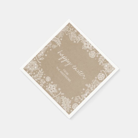 クラフト素朴フローラハッピーイースター紙ナプキン スタンダードカクテルナプキン (角)