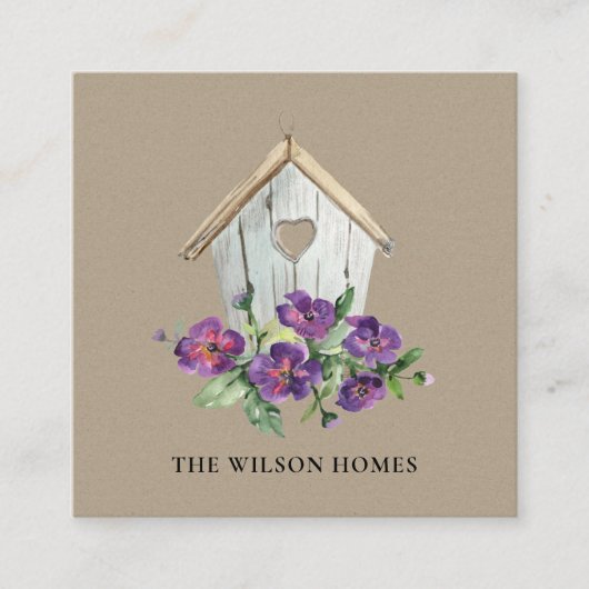 クラフト素朴フローラバードハウス実在エテート不動産仲介業者 スクエア名刺 (正面)