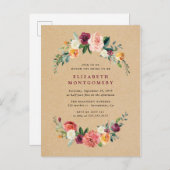 クラフト素朴フローラリースブライダルシャワー インビテーションポストカード (正面/裏面)