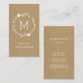 クラフト素朴フローラリースモノグラム  名刺 (正面/裏面)