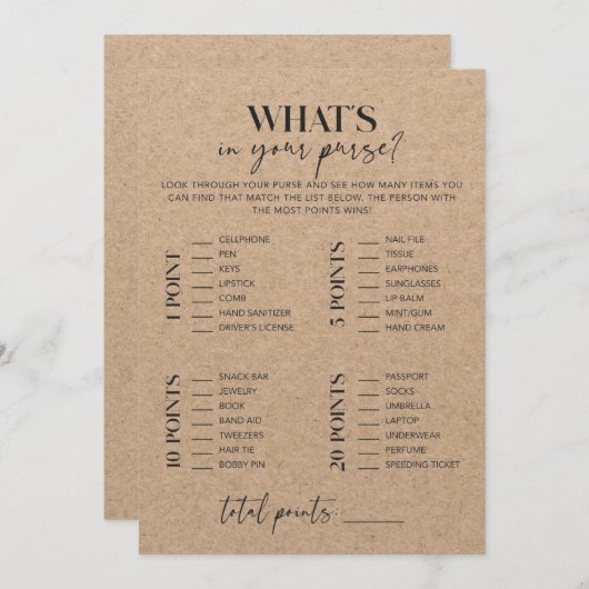 クラフト素朴ブライダルシャワーの財布の中のwhats (正面/裏面)