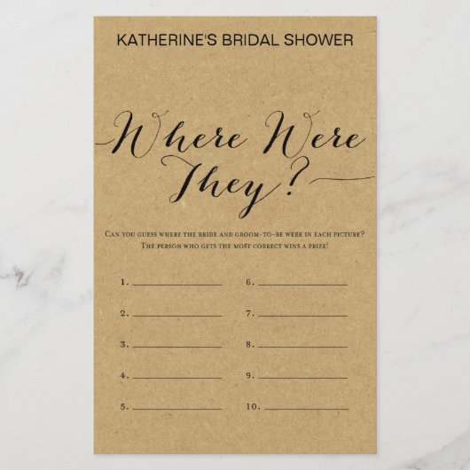 クラフト素朴ブライダルシャワーゲームプリント (正面)