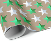 クラフト素朴ブライトグリーンホワイトスターズ ラッピングペーパー (ロールコーナー)
