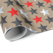 クラフト素朴ブライトブラックレッドシルバースターズ ラッピングペーパー (ロールコーナー)