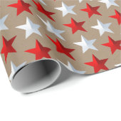 クラフト素朴ブライトレッドホワイトスターズ ラッピングペーパー (ロールコーナー)