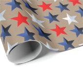 クラフト素朴ブライトレッドホワイト&ブルースターズ ラッピングペーパー (ロールコーナー)