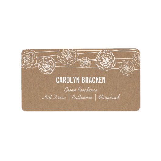 クラフト素朴ブラウン紙の花結婚の数 ラベル (正面)