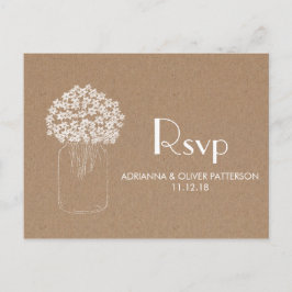 クラフト素朴ブラウン紙フラワーウェディングRSVP インビテーションポストカード