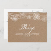 クラフト素朴ブラウン紙フラワーウェディングRSVP インビテーションポストカード (正面/裏面)