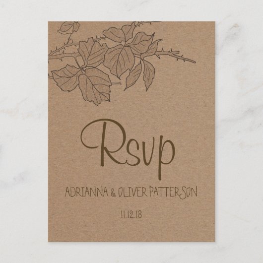 クラフト素朴ブラウン紙離れウェディングRSVP インビテーションポストカード (正面)