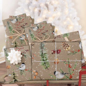 クラフト素朴ブラックキャップ《鳥》アメリカゴガラクリスマスパーティー ラッピングペーパーシート