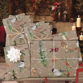 クラフト素朴ブラックキャップ《鳥》アメリカゴガラクリスマスパーティー ラッピングペーパーシート