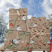 クラフト素朴ブラックキャップ《鳥》アメリカゴガラバード&ベリー2 ラッピングペーパーシート