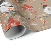 クラフト素朴ブラックキャップ《鳥》アメリカゴガラレッドイレックスベリー ラッピングペーパー (ロールコーナー)