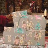 クラフト素朴ブラックベビーガールズ初めてのクリスマス ラッピングペーパーシート