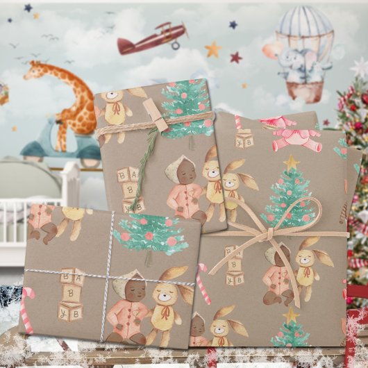 クラフト素朴ブラックベビーガールズ初めてのクリスマス ラッピングペーパーシート