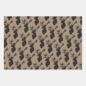 クラフト素朴ブラックレッドバッファロープレイドスタッグヘッド ラッピングペーパーシート (正面3)