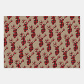 クラフト素朴ブラックレッドバッファロープレイドスタッグヘッド ラッピングペーパーシート (正面2)