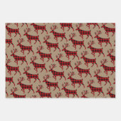 クラフト素朴ブラックレッドバッファロープレイドスタッグヘッド ラッピングペーパーシート (正面)