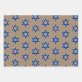 クラフト素朴ブルーとダビデのホワイトスター ラッピングペーパーシート (正面)