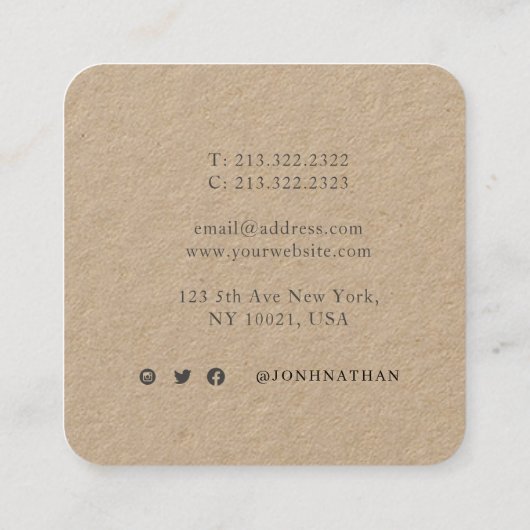 クラフト素朴プロフェッショナルブラック スクエア名刺 (裏面)