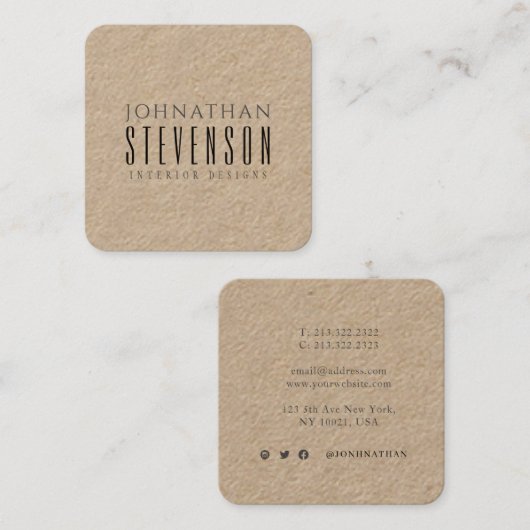 クラフト素朴プロフェッショナルブラック スクエア名刺 (正面/裏面)