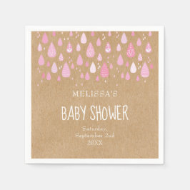 クラフト素朴ベビーピンクの雨滴ベビーシャワー スタンダードカクテルナプキン