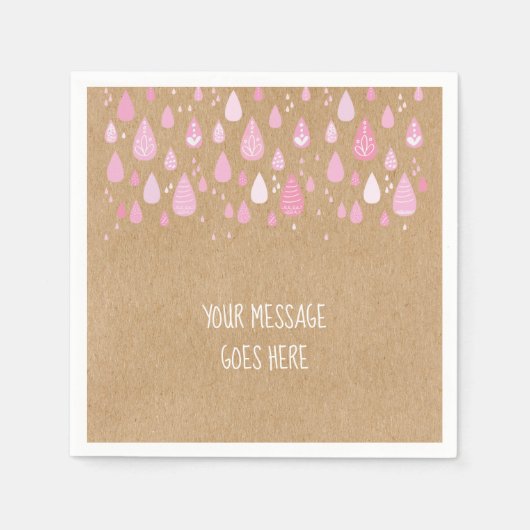 クラフト素朴ベビーピンクの雨滴ベビーシャワー スタンダードカクテルナプキン (正面)