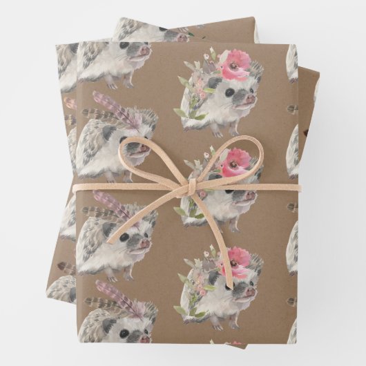 クラフト素朴ベビーヘッジホグパーティー用の服 ラッピングペーパーシート (インサイチュ)