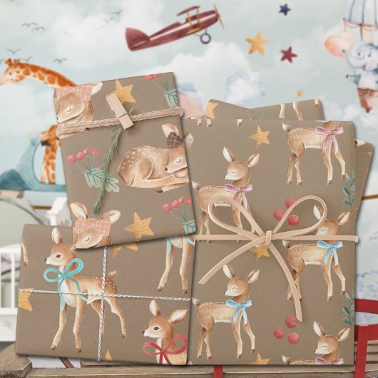 クラフト素朴ベビー初めてのクリスマストナカイパーティー ラッピングペーパーシート
