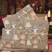 クラフト素朴ベビー初めてのクリスマス冬動物 ラッピングペーパーシート