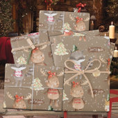 クラフト素朴ベビー初めてのクリスマス動物の名前の追加 ラッピングペーパーシート