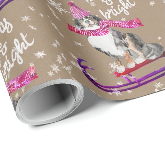 クラフト素朴ベルネーズドッグスリディングのまわりにクリスマス ラッピングペーパー (ロールコーナー)