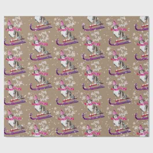 クラフト素朴ベルネーズドッグスリディングのまわりにクリスマス ラッピングペーパー (フラット)