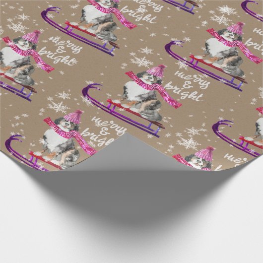 クラフト素朴ベルネーズドッグスリディングのまわりにクリスマス ラッピングペーパー (角)
