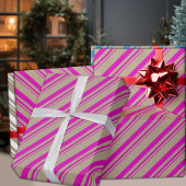 クラフト素朴ホットピンクストライプズ休日 ラッピングペーパー