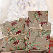 クラフト素朴ホリデーハイブッシュクランベリー ラッピングペーパーシート