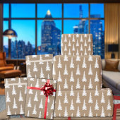 クラフト素朴ホワイトウッドランドクリスマスツリー ラッピングペーパー
