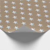 クラフト素朴ホワイトシルバースターズホリデイ ラッピングペーパー (角)