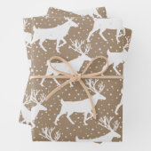 クラフト素朴ホワイトスタグトナカイの降雪 ラッピングペーパーシート (インサイチュ)