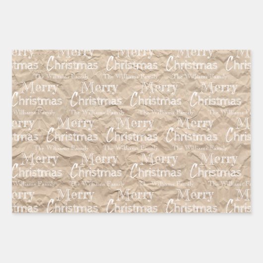 クラフト素朴ホワイト動揺してフォントメリークリスマス ラッピングペーパーシート (正面)