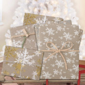 クラフト素朴ホワイト&金ゴールドスノーフレーク ラッピングペーパーシート